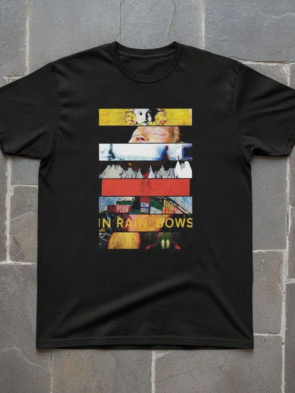 In Rainbows Graphic Tee | Colorful Alternative Music T-Shirt | Black Unisex Band